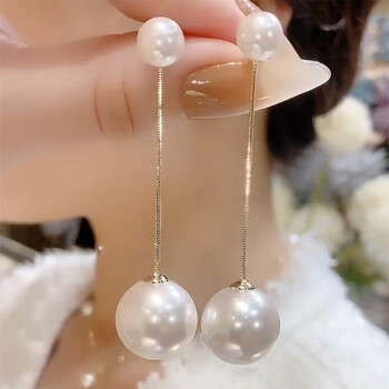 2022年新款潮流苏珍珠耳环长款波西米亚耳坠韩国网红简约气质耳饰金色