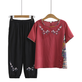 百娇魅奶奶装夏装套装中老年人女妈妈老太太6070岁80短袖婆婆衣服铁锈