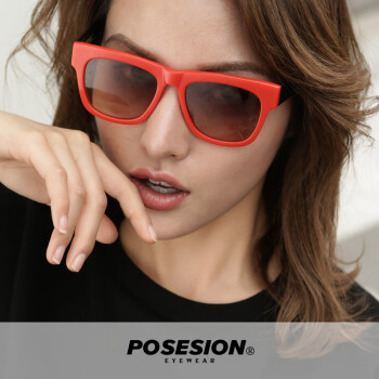 POSESION太阳镜女时尚墨镜太阳眼镜男板材大框红色潮 +【常规墨镜】套装【留言度数/框架/镜片颜色】