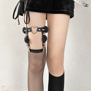 内裤女可插入爱心腿环女黑色蕾丝铆钉中筒jk小腿袜过膝丝袜性感黑丝