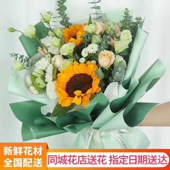 鲜花速递向日葵鲜花花束同城送花预定生日礼物送女友同学老婆深圳北京上海送花上门同城花店配送2朵向日葵花束 A款 图片价格品牌报价 京东
