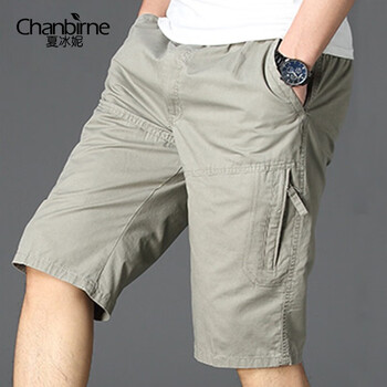 夏冰妮（CHANBIRNE）短裤男夏季男士七分裤纯棉宽松大码工装多口袋大裤衩中老年爸爸装 浅灰色 3XL