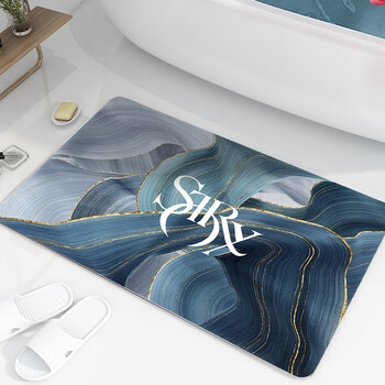 意尚浴室地垫防滑垫硅藻泥吸水垫子卫生间门口脚垫 蓝色光羽40*60cm