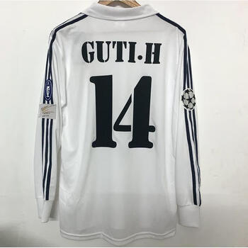 经典球衣2002皇马欧冠主场菲戈 齐达内 劳尔 古蒂长袖足球服 单上衣