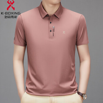 劲霸男装新款桑蚕丝短袖男士夏季中年翻领t恤22455豆红185100a