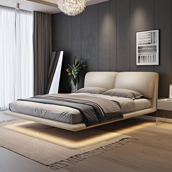 怡凡家私网红悬浮床轻奢现代大象耳朵真皮主卧大床意式极简空中床架