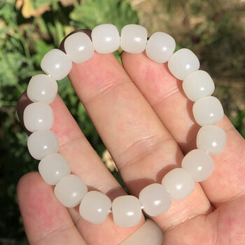 玉羊脂玉老型珠手串女白玉桶珠手链苹果珠玉石珠串
