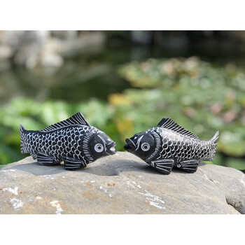 石雕鱼石头摆件家居饰品青石雕刻 连年有余鱼鲤鱼跳龙门 黑色款长16