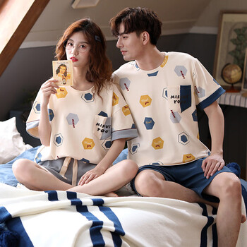 从心纯棉情侣睡衣女夏天短袖居家服男士睡衣夏季韩版卡通休闲家居服套装 HXL 8879 男XL（身高172-178 体重130-150）