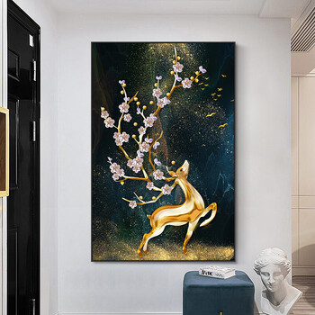 Φ沪上素居官方店佳第家里客厅沙发背景墙挂画麋鹿入户玄关装饰画现代