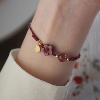 尔珠朱砂手链女学生红绳手工编织可调节本命年转运珠闺蜜上岸礼物蜜