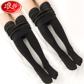 浪莎打底裤女外穿加绒加厚秋冬肉色一体裤光腿裤袜 黑色连脚 均码(300g 适合零下5-8度 重80-140斤 )