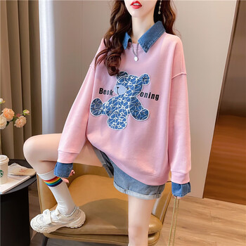 卫衣女学生高中生2023年春秋新款初中假两件13少孩14大童15高中16粉色