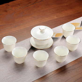 亦升高端德化白瓷茶具套装家用羊脂玉盖碗客厅办公室茶杯陶瓷泡茶小型