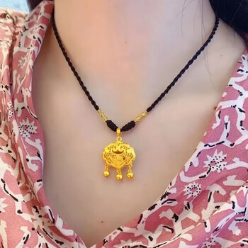 锁项链999足金福字锁包宝宝长命锁吊坠送女友礼物 黄金福锁黑绳项链