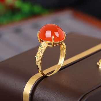 森之瞳保山南红冰红戒指金镶彩色宝石时尚轻奢食指戒女更大圈口拍下