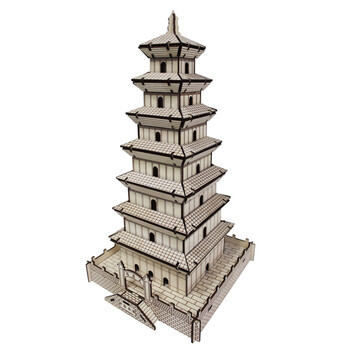 手工古建筑木质立体腾王阁拼图装模型儿童减压玩具难度三星西安大雁塔
