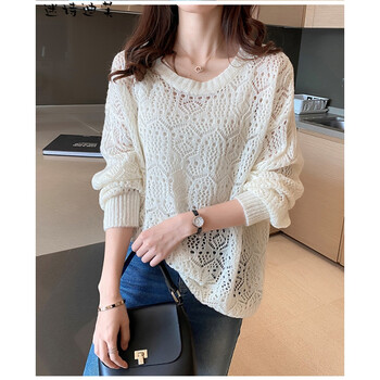 镂空针织衫女长袖春秋针织衫女秋装女镂空上衣镂空针织衫女薄款春装年