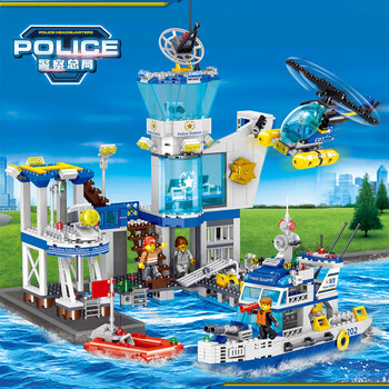 乐高城市系列警察大追捕男孩积木警系局基地移动汽车儿童礼物教育海上