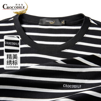 鳄鱼恤（CROCODILE）中青年男士T恤时尚圆领百搭拼色长袖衫 黑色 S