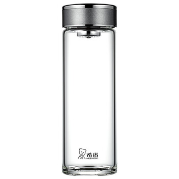 希诺单层玻璃杯办公室男女士外出大容量茶水杯子烟灰色570ml