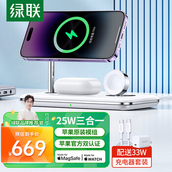 绿联MFi认证手机/手表/耳机三合一Magsafe无线充的价格历史和用户评测