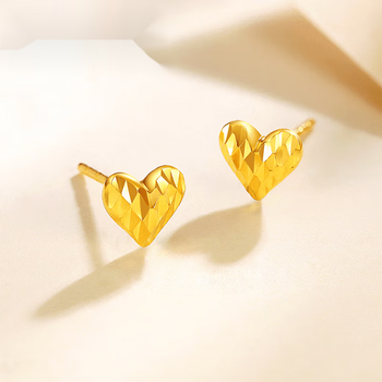 语花印黄金耳钉女5g金爱心耳环999足金心形耳饰生日礼物送女友耳钉约
