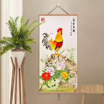 金鸡报晓雄鸡图葫芦画大吉图鸡挂画客厅玄关装饰画01富贵吉祥3572cm
