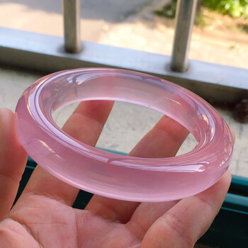 古珍粉晶手镯莫桑比克星光粉晶水晶镯子胖圆条59内径一物一图送长辈