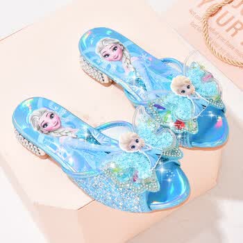 纽背仑niubeilun女童高跟拖鞋爱莎凉拖夏季时尚可爱儿童水晶鞋小公主