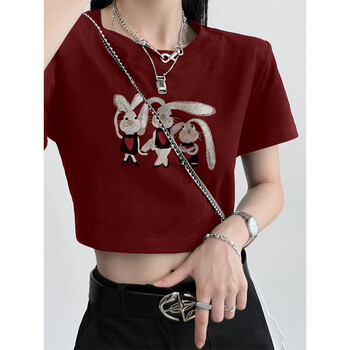 女生短袖t恤女衣服夏天宽松韩版学生高中生初中生原宿风上衣酒红色s