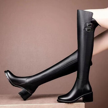 新品长靴女秋冬到膝盖百搭长筒靴女骑士靴女过膝皮面女加绒女生长靴子