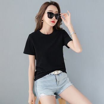夏季新款女士棉质短袖t恤色短袖yyds黑色s