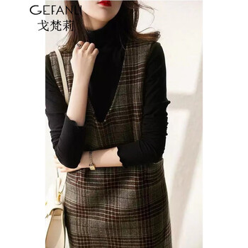 戈梵莉连衣裙新品2021新款女装秋冬气质两件套套装裙大码显瘦性感毛呢轻熟裙中长女士春秋打底裙2223 图片色 S(建议100斤以下)