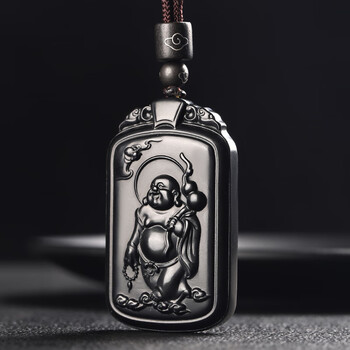 玉墨玉弥勒佛玉吊坠真品玉器女士玉坠笑佛玉项链玉石挂件【图片 价格