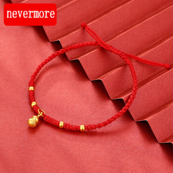 nevermore黄金葫芦手链女款足金999转运珠3d硬金手镯红绳情侣脚链新年