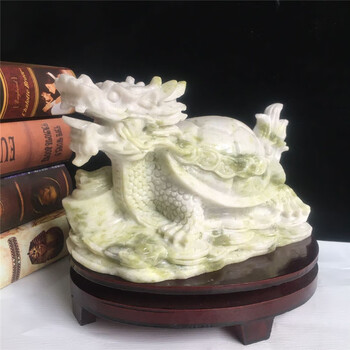 天然蓝田玉石龙龟摆件家居客厅玄关酒柜办公室乌龟装饰品 绿白色招财