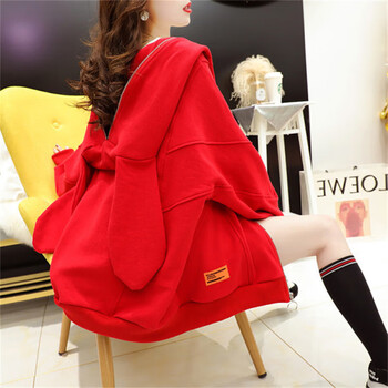 稼昀过年衣服女学生外套设计感兔本命红色过年喜庆卫衣秋冬款开衫外套