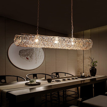 华木轩 新中式长方形茶室吊灯现代简约禅意中国风云石书房茶桌茶台