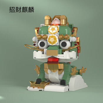 jiaqijaki佳奇积木醒狮国潮神兽麒麟中国风模型摆件拼装玩具节日送