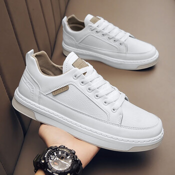 谜邦男鞋冬季新款低帮休闲板鞋男士潮流百搭平底皮面小白鞋子男青少年