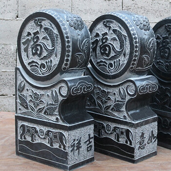 旧狮子头石墩抱鼓石装饰吉祥如意门墩石100高45长22cm宽高点黑亮一对