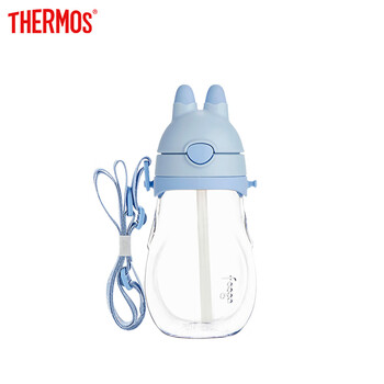 膳魔师THERMOS 儿童水杯夏季PA安全轻便耐摔婴儿水杯 儿童吸管杯 赠肩带Foogo系列 蓝色450ml