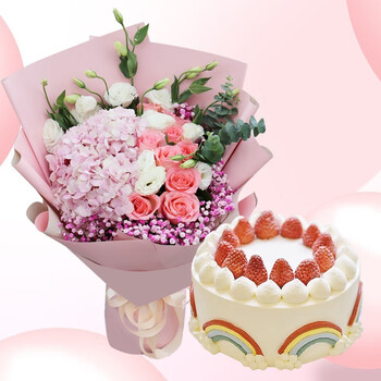 蛋糕鲜花同城速递新鲜玫瑰满天星花束创意告白送女友老婆全国同城配送