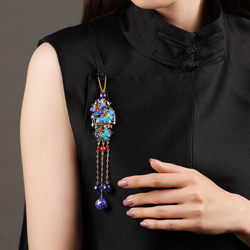 哈兰士古风中式旗袍压襟国风流苏吊坠汉服挂链景泰蓝胸针高档配饰挂件