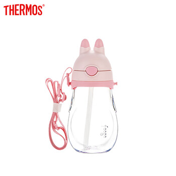 膳魔师THERMOS 儿童四季水杯可爱兔子造型杯户外便携肩带PA材质儿童吸管杯 BBSH-423 PK 450ml  Foogo系列