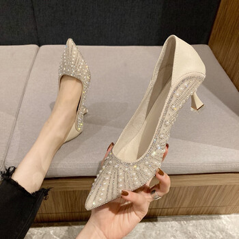 旅他她lvtata高跟鞋女新款春春秋百搭法式少女尖头浅口细跟气质水钻单