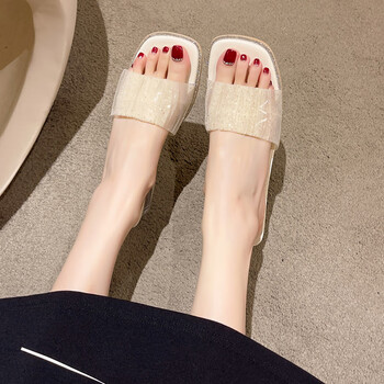 旅他她(lvtata)2023新款透明水晶高跟凉鞋拖鞋女夏外穿仙女风网纱半拖