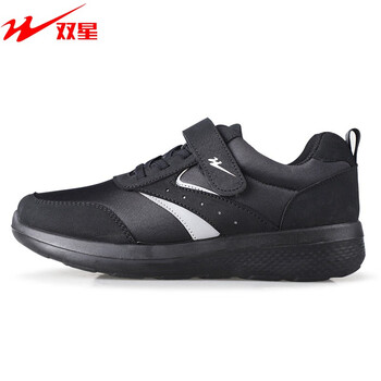 双星老人鞋运动鞋男中老年健步鞋软底透气春季透气防滑耐磨妈妈鞋黑色