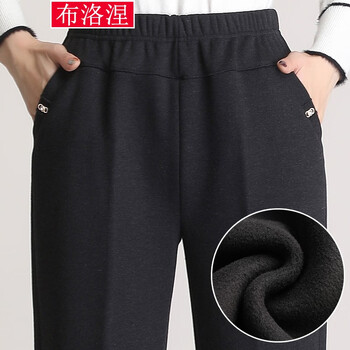 布洛涅中老年人女裤宽松妈妈裤子春秋装中年女冬季外穿加绒加厚高腰长裤 （發）黑色（冬款加绒） 4XL(建议145-160斤)